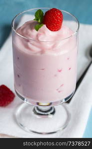 Raspberry cream dessert with mint.. Raspberry cream dessert with mint