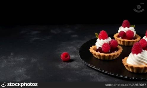 Raspberry mini tarts. Illustration Generative AI 