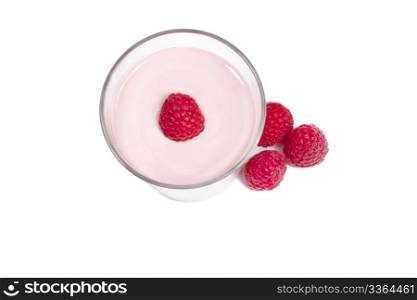 raspberry on top of a milkshake with rapsberries aside from top. raspberry on top of a milkshake with rapsberries aside from top on white background