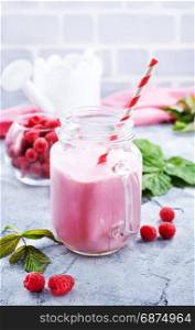 Raspberry Smoothie in glass bank a?? stock image