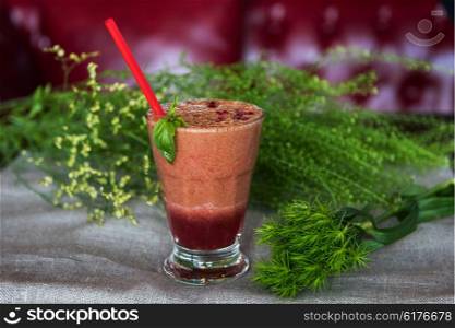 raspberry smoothie with basil. raspberry fresh smoothie with basil