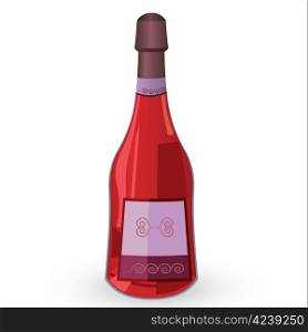 Raster illustration of bottle with pink wine isolated on white background
