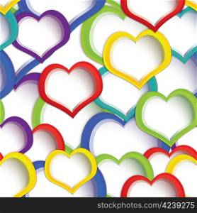 Raster illustration of colorful heats seamless background on white