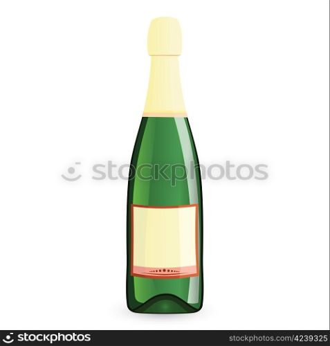 Raster illustration of green bottle on isolated white background