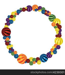 Raster illustration of many colorful balls circle