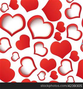 Raster illustration of red heats seamless background on white