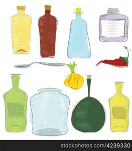Raster illustration of water colored jars icon set