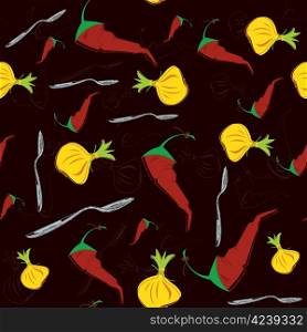 Raster illustration of water colored onion pepper seamless pattern