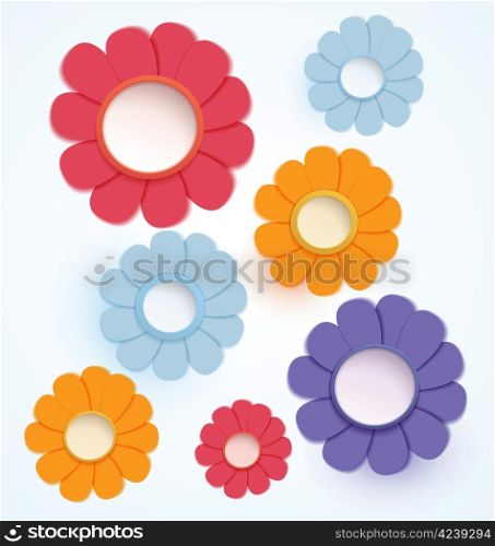 Raster illustration paper crafted colorful daisy flowers