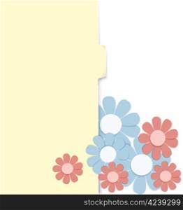 Raster llustration yellow folder with paper crafted flowers isolated on white