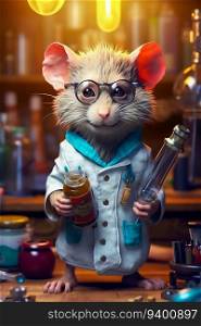 Rat Mad Scientist on a Colorful Background. Generative ai. High quality illustration. Rat Mad Scientist on a Colorful Background. Generative ai