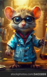 Rat Mad Scientist on a Colorful Background. Generative ai. High quality illustration. Rat Mad Scientist on a Colorful Background. Generative ai