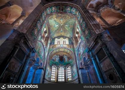 RAVENNA, ITALY - CIRCA AUGUST 2020  historic byzantine mosaic in Saint Vitale Basilica