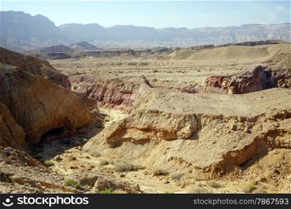 Ravine in crater Makhtesh Katan in Negev desert, Israel