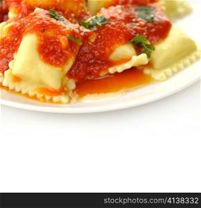 Ravioli pasta with red tomato sauce