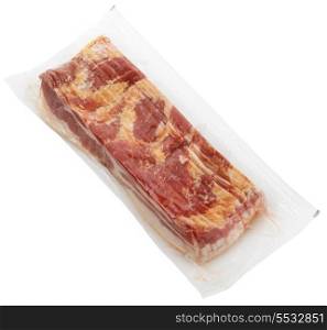 Raw Bacon Package Isolated On White Background