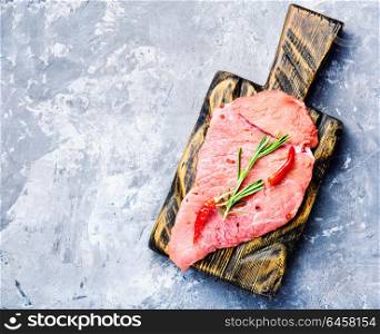 Raw beef meat. Raw beef fillet steaks with spices.Raw meat
