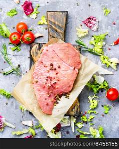 Raw beef meat. Raw beef fillet steaks with spices.Raw meat