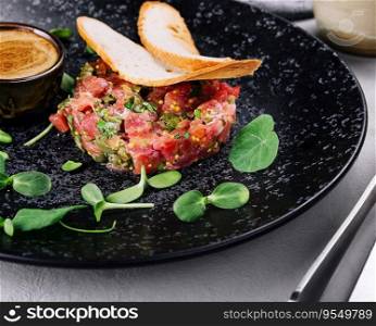 Raw beef tartar snack with capers