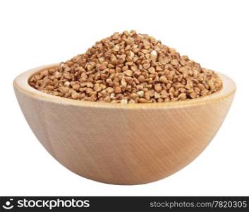 raw buckwheat in bowl isolated