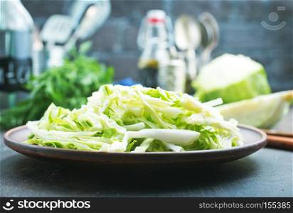 raw cabbage, cabbage on plate, fresh cabbage