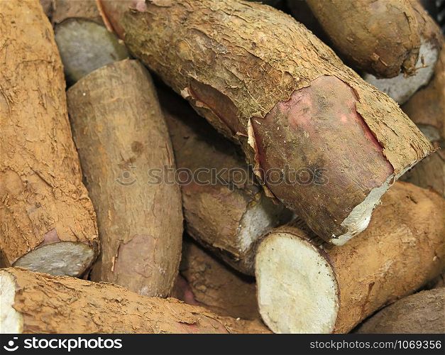 Raw cassava in the market