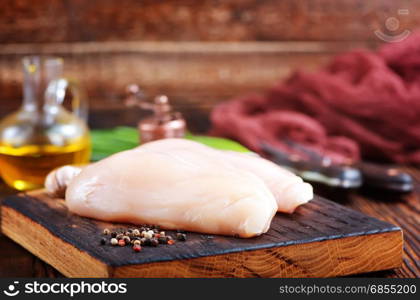 raw chicken fillet with spice and on a table