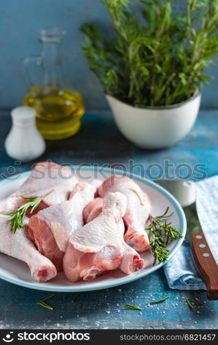 Raw chicken legs, cooking meat