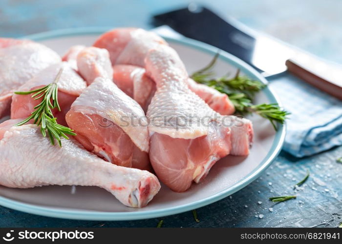 Raw chicken legs, cooking meat