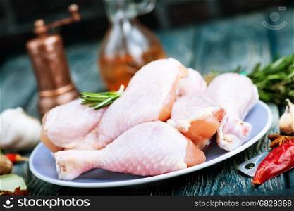 raw chicken legs on the metal plate