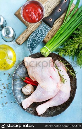 raw chicken legs with spice on the plate