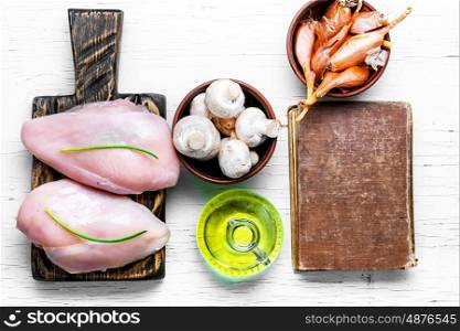 raw chicken meat. Raw chicken meat on the kitchen cutting board