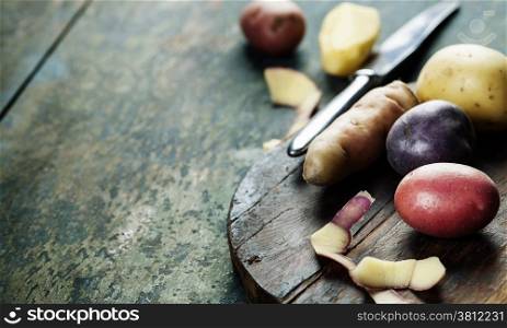 Raw colorful potatoes ready for cooking