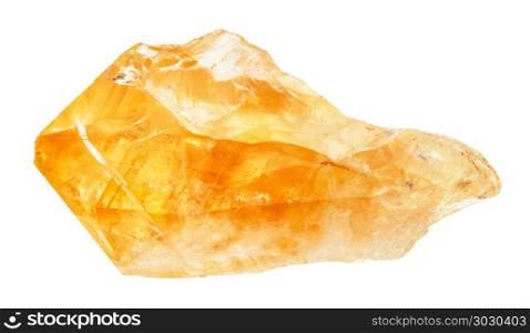 raw crystal of Citrine gemstone isolated. macro shooting of natural rock specimen - raw crystal of Citrine (yellow quartz) gemstone isolated on white background from Brazil