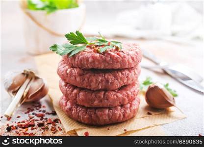 raw cutlets for burger, raw cutlets on a table