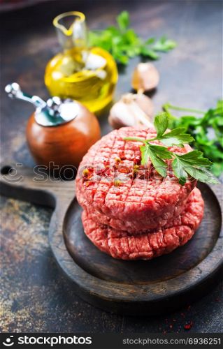 raw cutlets for burger with salt and aroma spice