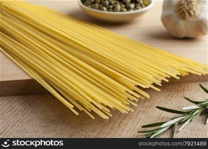 Raw dried traditional Italian spaghetti