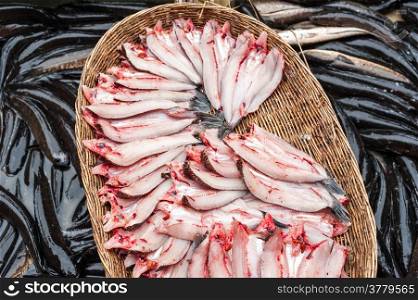 Raw fresh fish for sale at asian food market