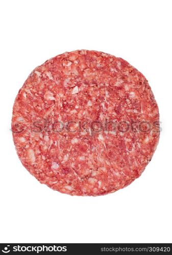 Raw fresh large beef burger isolated on white background