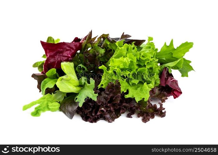 Raw fresh mixed salad on isolated white background