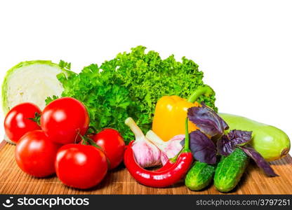 raw fresh vegetables on white background