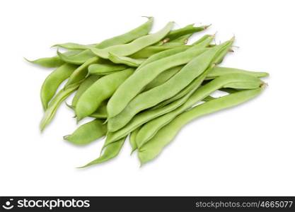 Raw green beans isolated on white background