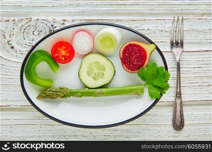 Raw healthy vegetables food concept in white plate