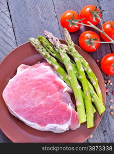 raw meat and asparagus