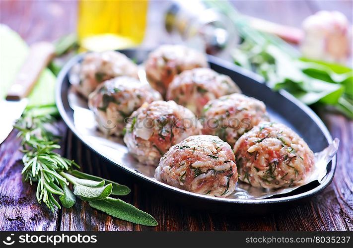 raw meat balls on the foil and on plate