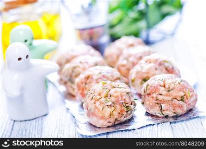 raw meat balls with spice on the foil