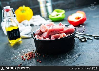 raw meat for kebab, meat with salt and spice