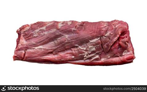 raw meat isolated on white background close up. the view from the top. a piece of fresh raw meat on white background