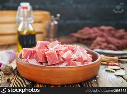 raw meat, meat in bowl, uncooked meat