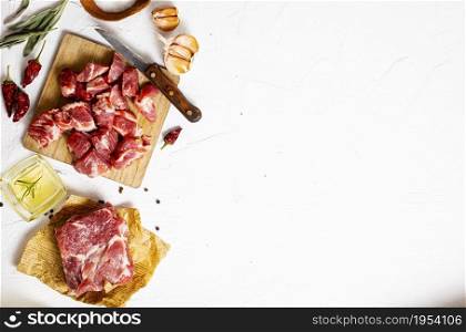 Raw meat,meat with spice, meat on wooden board